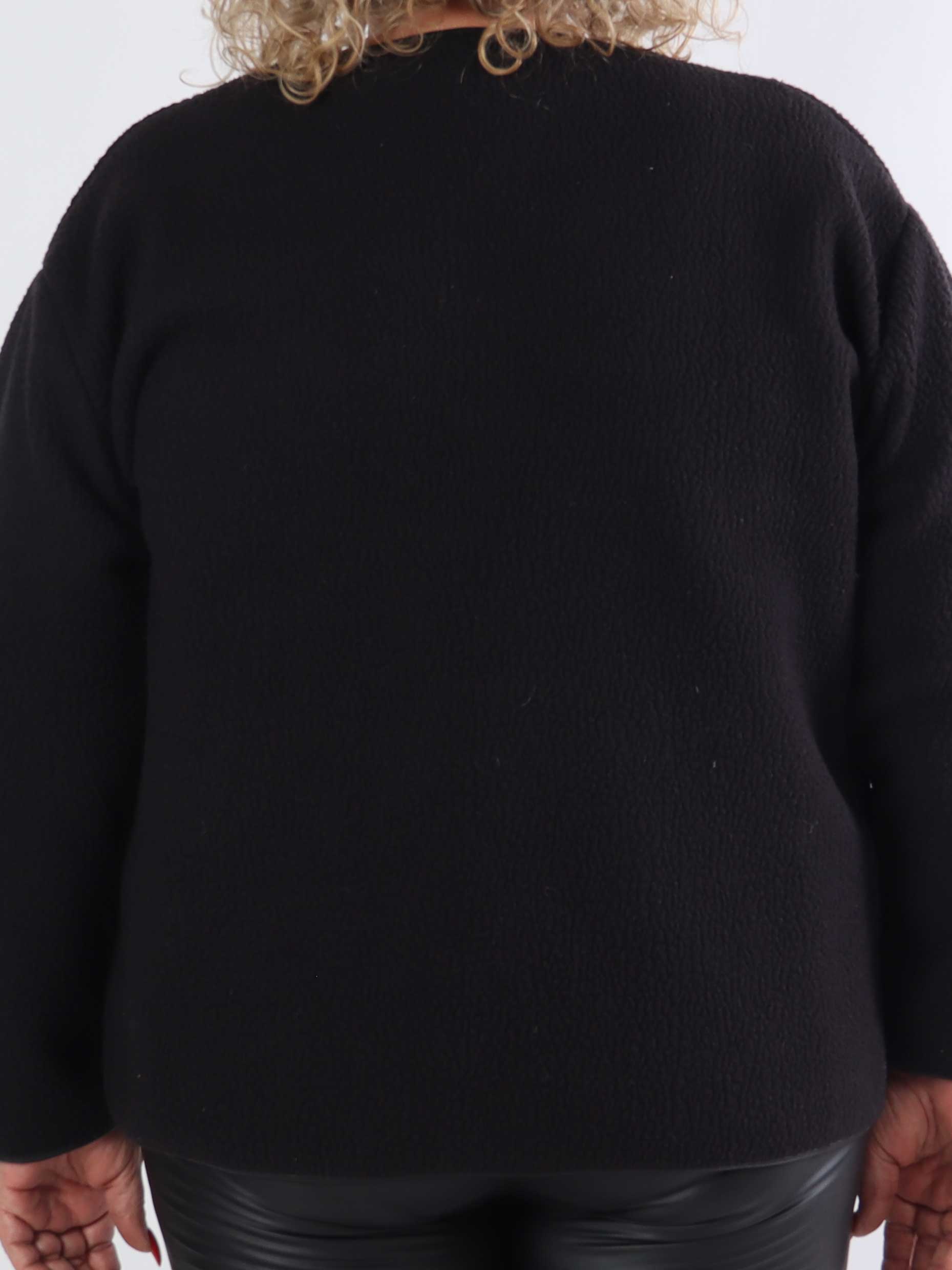 Danya - Plus size fleece cardigan med læderlook sløjfer